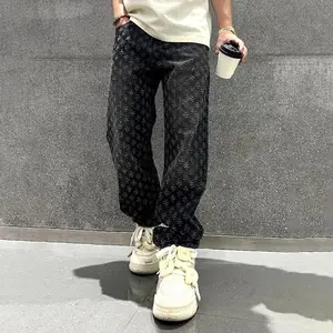 Jacquard Design Loose Straight Wide-Leg Jeans Men's Clothing