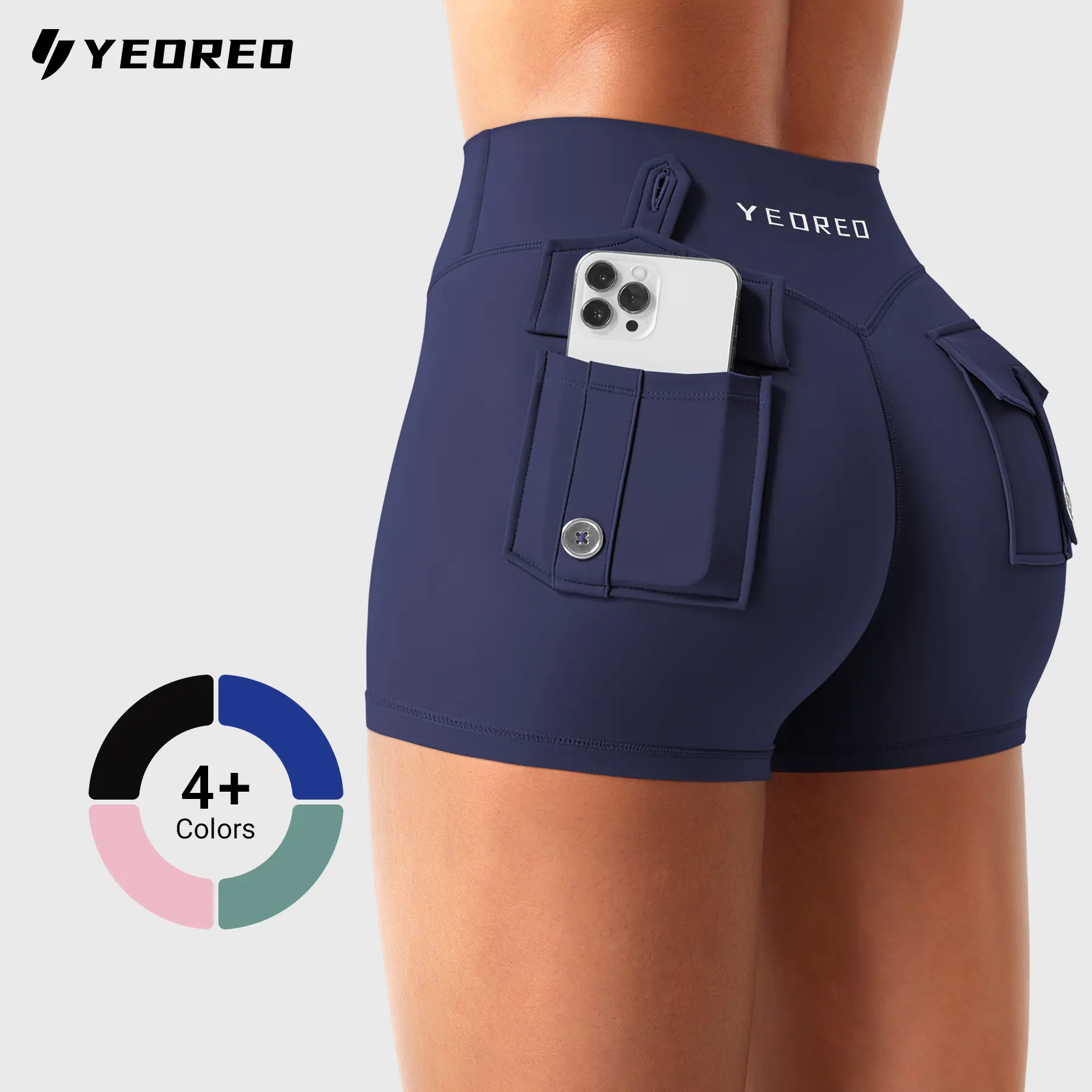 YEOREO CoreFlex Women Workout Shorts Low Rise Hidden Scrunch Butt Lifting Cargo Pockets 2.5" Shorts sohochic