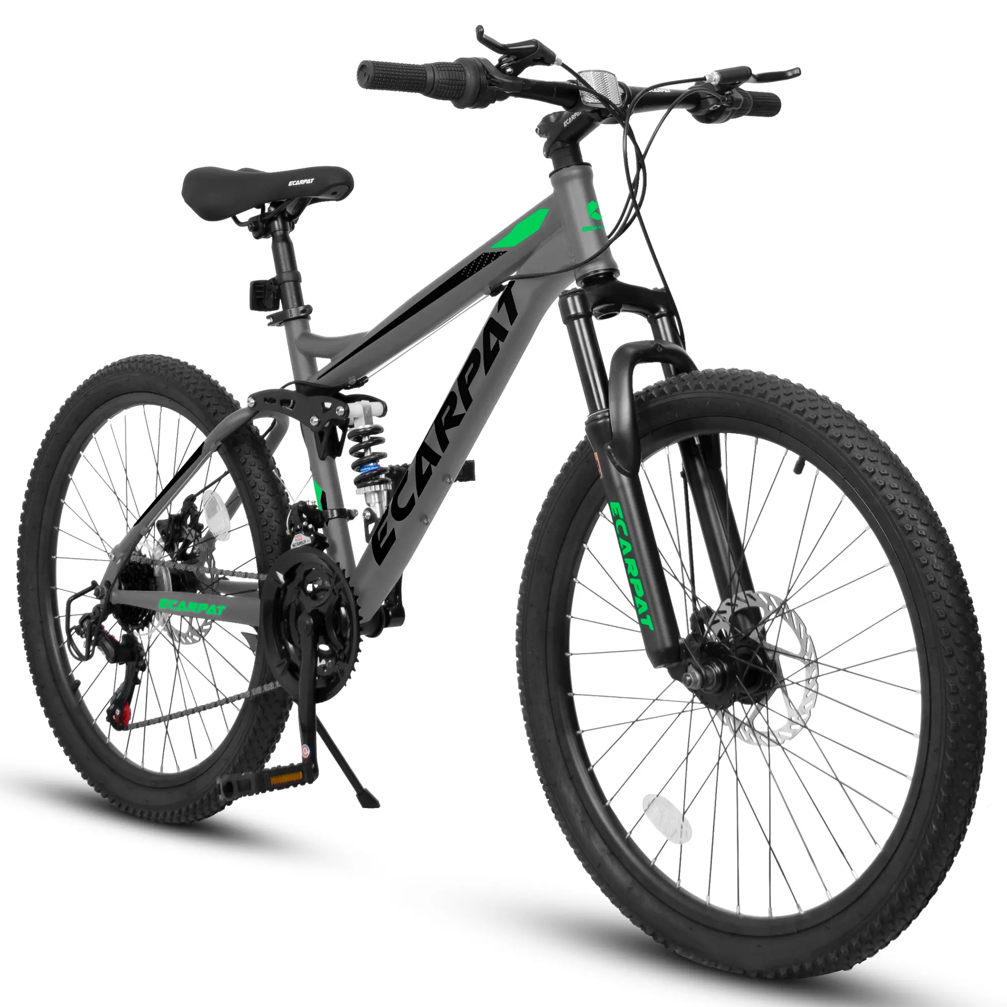 Bellemave 24-Inch Full Suspension Mountain Bike, 21-Speed with Grip Shifter, High Carbon Steel Frame for Men & Women, Dual Disc Brakes & All-Terrain Tires, Full Suspension Bikes, Unisex, Youth, Stable Steel Frame, 250Lbs, 85% Pre-Assembled, Adults, Ergono