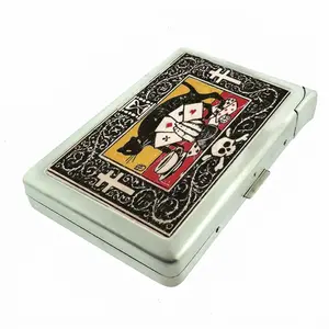 100'S SIZED Black Cat Lucky Icons Illustration Metal Case W/Built in Lighter