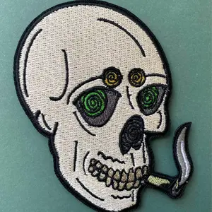 3.5" Skeleton with a Cigarette Embroidered Iron on Patch