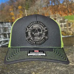 Nobody Cares Work Harder Charcoal High Vis Green Snap Back Richardson 112 Hat