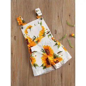 Girls Pants, Baby Girlacute;s Sunflower Print Suspender Shorts with Pockets Birthday Party Outfits, Perfect for Outdoor