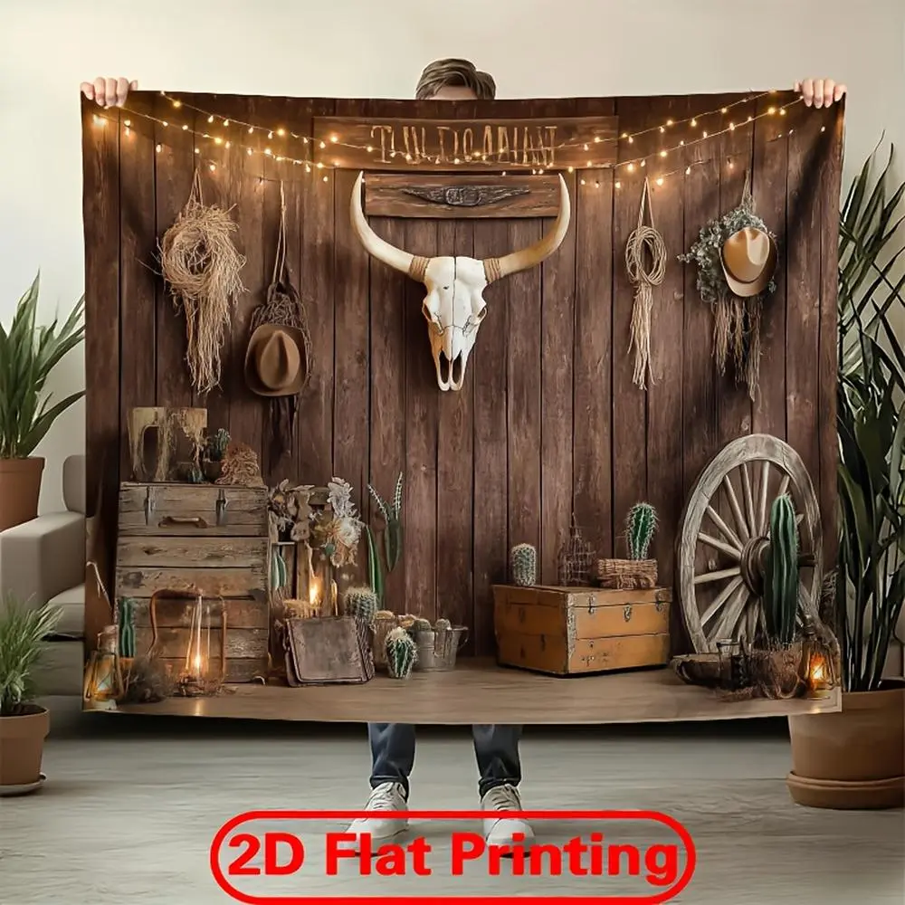1pc Soft 2D Flat Western Cowboy Polyester Photography Backdrop - Party Backdrop Decoration, Multi-Use Banner Cloth for Indoor/Outdoor Holiday Events