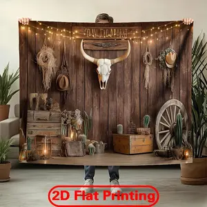 1pc 2D Flat [Western Cowboy Backdrop] Western Cowboy themed Backdrop - Polyester Photography backdrop&Party banner Background cloth - Perfect for Outdoor Indoor Party Banners, Holiday Parties, Home White