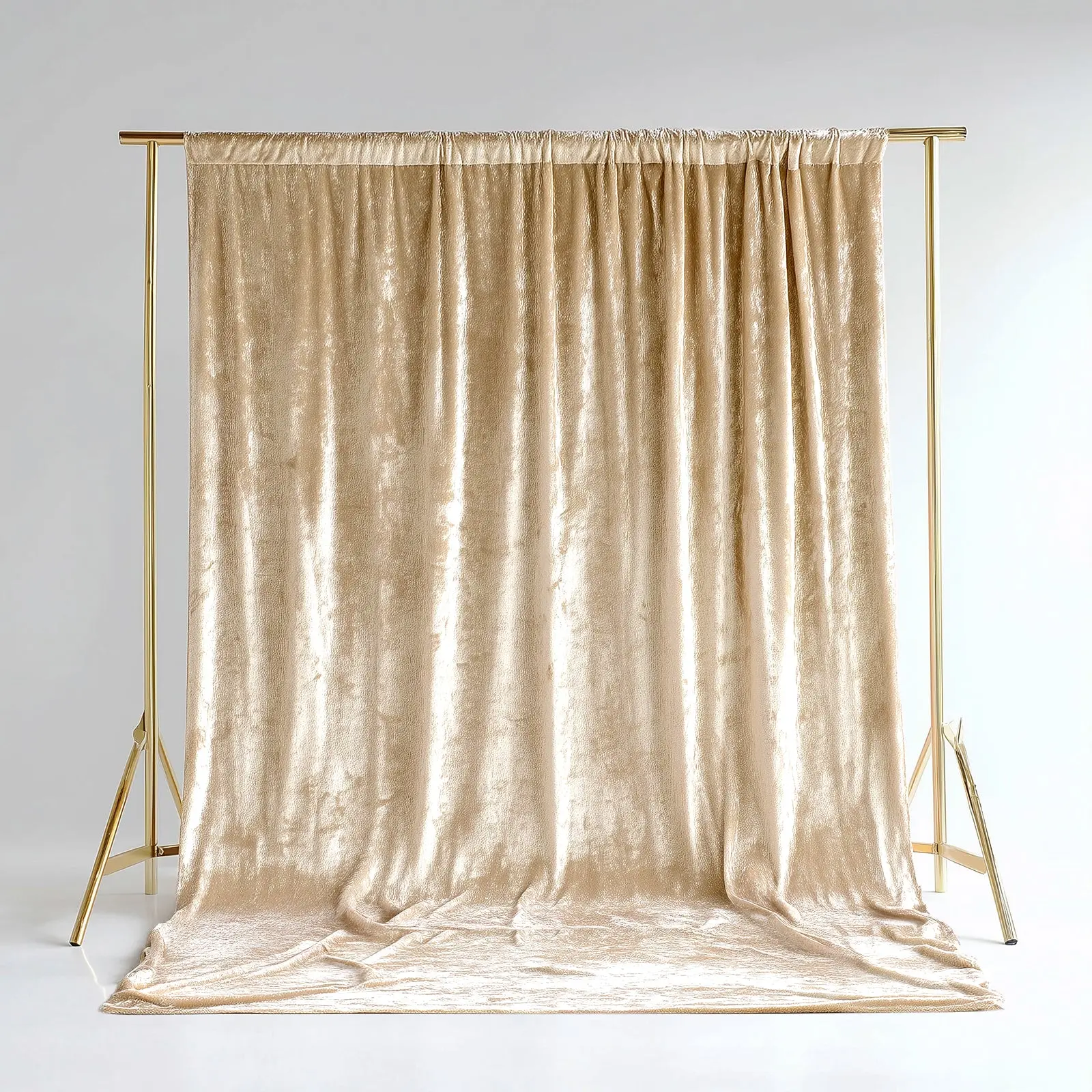 Beige Crushed Texture Solid Velvet Rod Pocket Draped Backdrop Curtain - 5ft x 12ft Event Drape, Home Party Decorations, Indoor Wedding Reception & Picture Privacy Wall, Indoor Backdrops