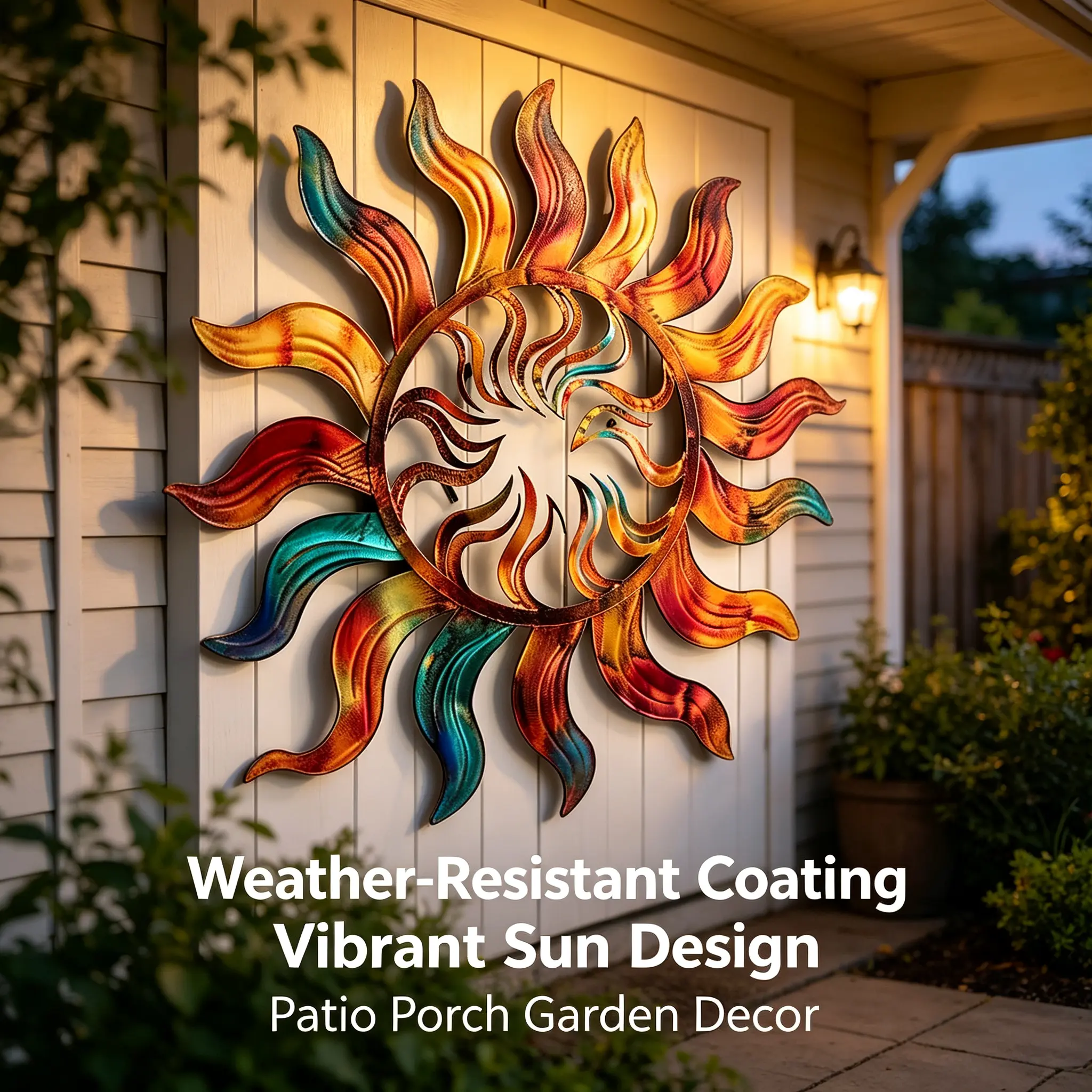 Thickened handmade gradient color flame metal wall art featuring a sun—suitable for courtyard/garden, entryway, living room, bedroom; ideal for home décor after moving and as an artistic gift.