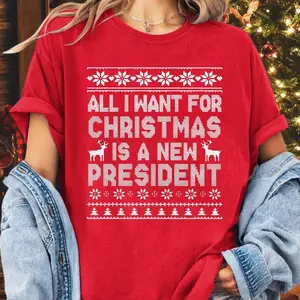 All I Want for Christmas Is a New President Shirt, 8647 Holiday Tee, Subtle FDT Shirt, Sarcastic Christmas Shirt, Funny Ugly Pattern Xmas Top