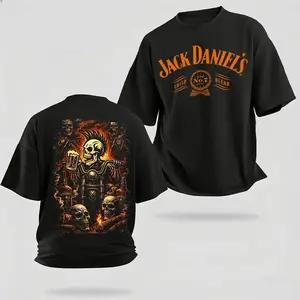 Rock N Roll Skull Graphic Print T-Shirt, Heavyweight Boxy Fit Streetstyle, Cotton Streetwear Crewneck Shortsleeve Menswear Casual Graphic Vintage Biker Eagle