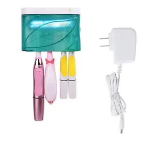 QIUKO UVC Toothbrush Sanitizer Organizer, AC/DC Adapter, Toothbrush Holder Wall Mounted Sterilizer Cleaner Toothbrush Sanitizer for Family, Kids, Electric Toothbrush Cover Set