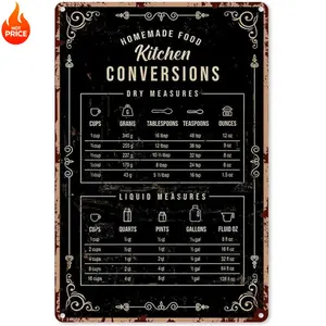 Baking Conversion Chart Aluminum Sign 8x12 Inch Kitchen Wall Decor Vintage Chic Metal Poster