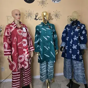 Adire Two Pieces - Red Green and Blue Patterns Fashion Item as Shown