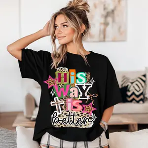 His Way is Better Jesus Saves Y2K Trendy Design Black T-Shirt for Women with Leopard Print and Cross Motif