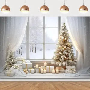 Elegant Simple Christmas Glittering Gift Tree Background Banners - Ideal Birthday Item, Party Decoration, Suitable For Home, Garden, Indoor & Outdoor Decoration Courtyard Anniversary Celebration And Photo Props, Multi-Functional, 2d Flat