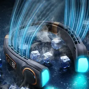JKUOO Portable Neck Fan, Multifunction Rechargeable Bladeless Hands-Free Fan with LED, 4 Cooling Plates, 4000mAh USB Rechargeable Battery, Multifunction Rechargeable Fan