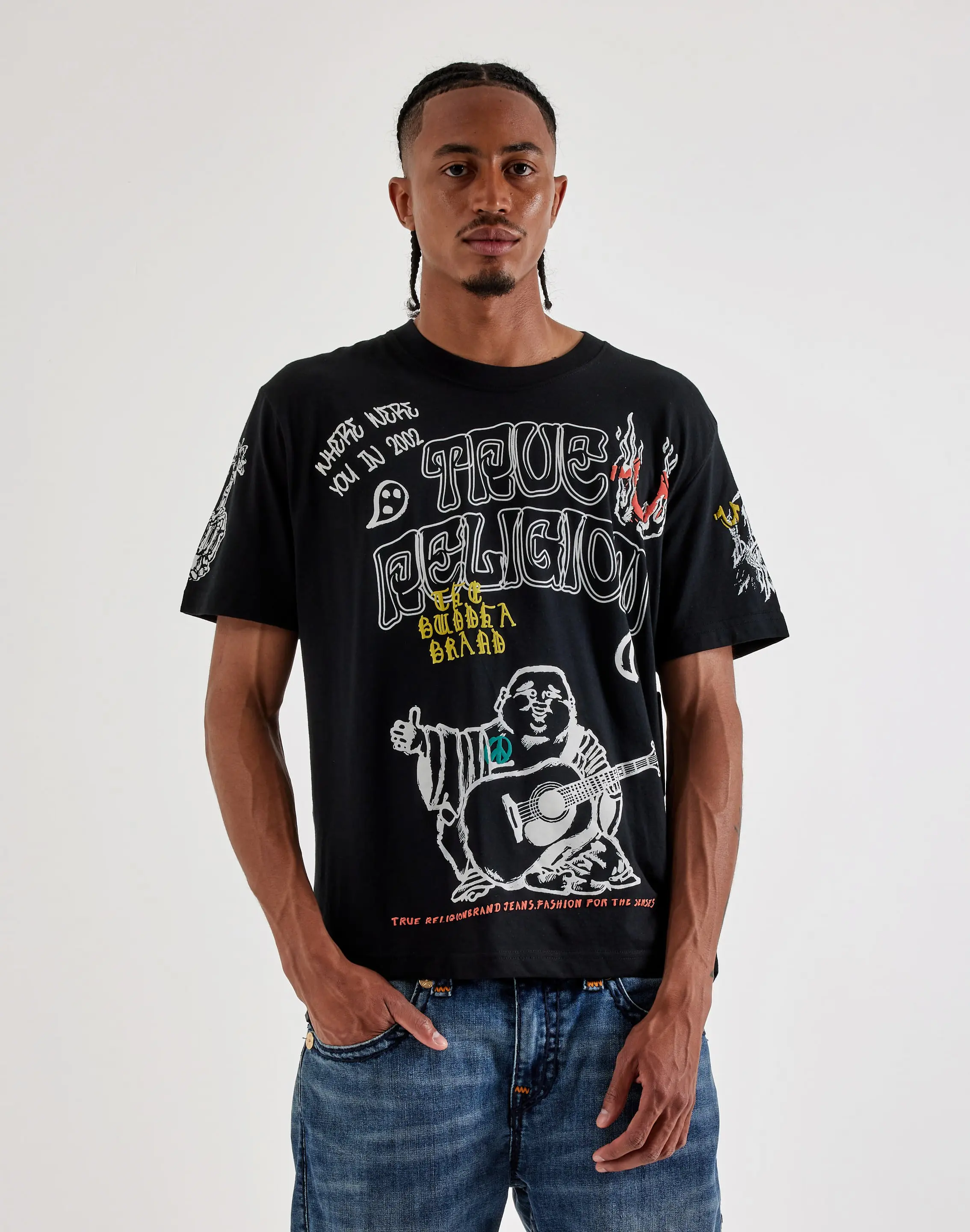 Mens True Religion Allover Print Buddha Tee