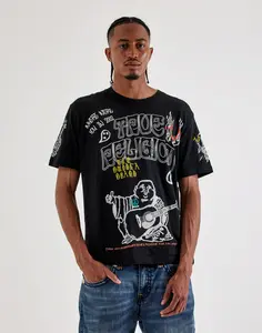 Mens True Religion Allover Print Buddha Tee