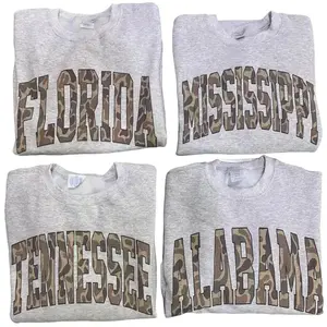 Vintage Camo State Sweatshirt Duck Camo State College Varsity Name Pullover Camouflage Sweatshirt ASH GREY COLOR Shirt Varsity Unisex Sweatshirt Casual Comfortable Fall Varsity Pullover Women's Fashion Menswear