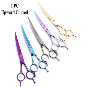 1PC 7.0 Inch Pet Grooming Scissors, Up-ward Curved Trimming Shears, Cutting Scissors Stainless Steel Dog & Cat Hair Clippers, Professional Beauty Tools