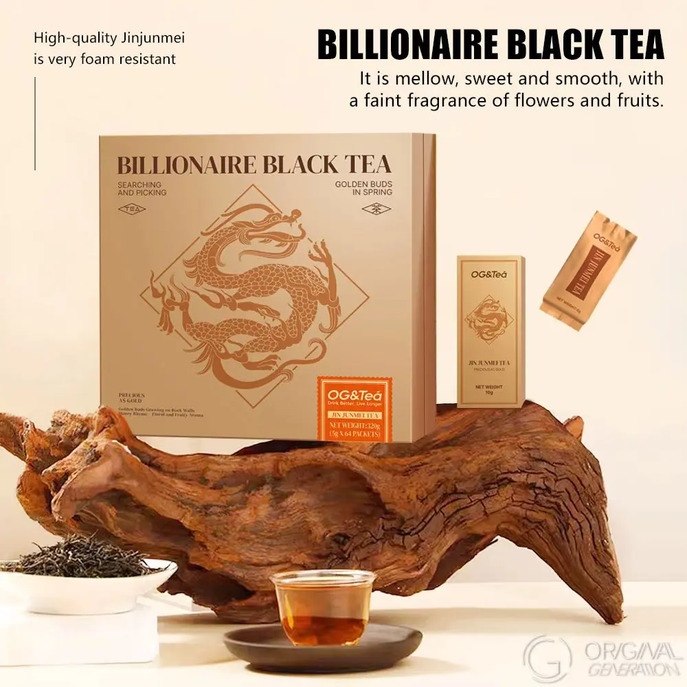 The Billionaire Jin Jun Mei Black Tea Beverage - 320g (5g×64pcs) Wuyi Mountain Origin, Floral Notes, Refreshing Flavor, Strong Aroma, Golden Soup, Tea Black