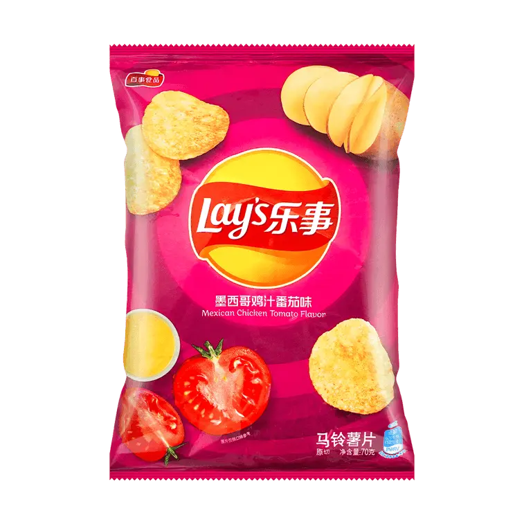 Lay's Crunchy Crispy Potato Chips - Mexican-Style Tomato Chicken Flavor, 70g Spicy Snack