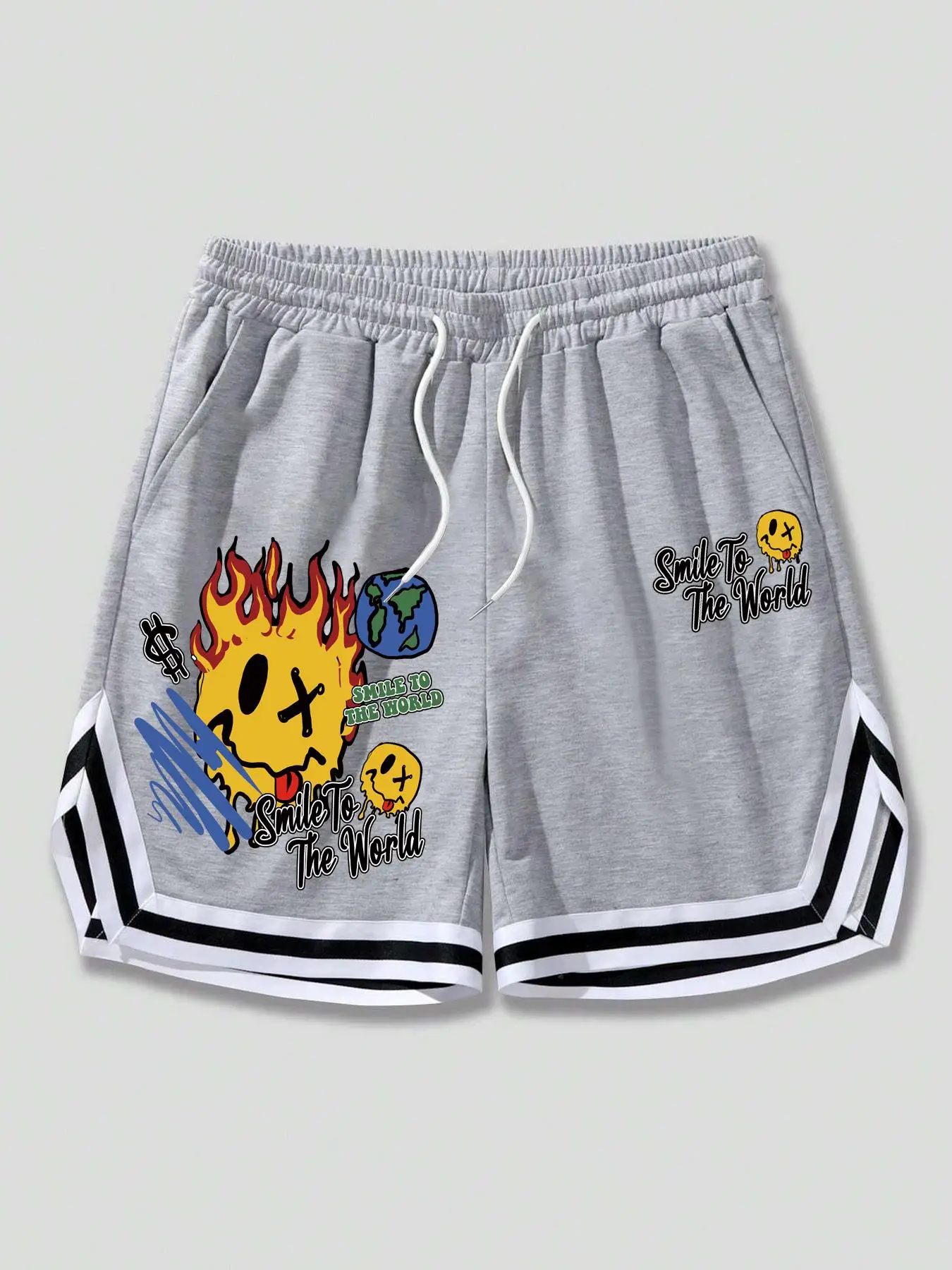 Men's Loose Cartoon Graphic Print Contrast Binding Track Shorts, Casual Pocket Drawstring Waist Shorts for Summer, Fashion Men's Bottoms for Daily Wea