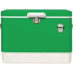FSE Hard-Sided 54 Qt. / 80 Can Metal Cooler, Two-Tone, Durable Outdoor Beverage Cooler with Latch Closure, Plastic Lining, Side Handles, Portable Tailgating and Camping Ice Chest