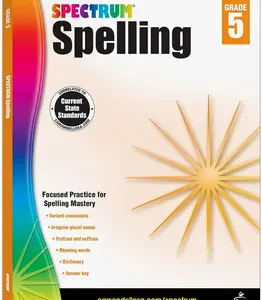Spectrum Grade 5 Spelling Workbook, Rhyming Words, Dictionary Skills, Prefixes, Suffixes, Vocabulary, Grammar, and More, Language Arts Classroom or Homeschool Curriculum