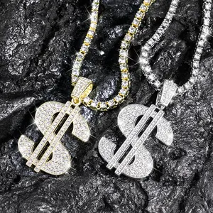 2025 Hip-hop diamond-encrusted dollar pendant, Cuban chain, 4mm tennis chain, European and American hip-hop style, unique trend