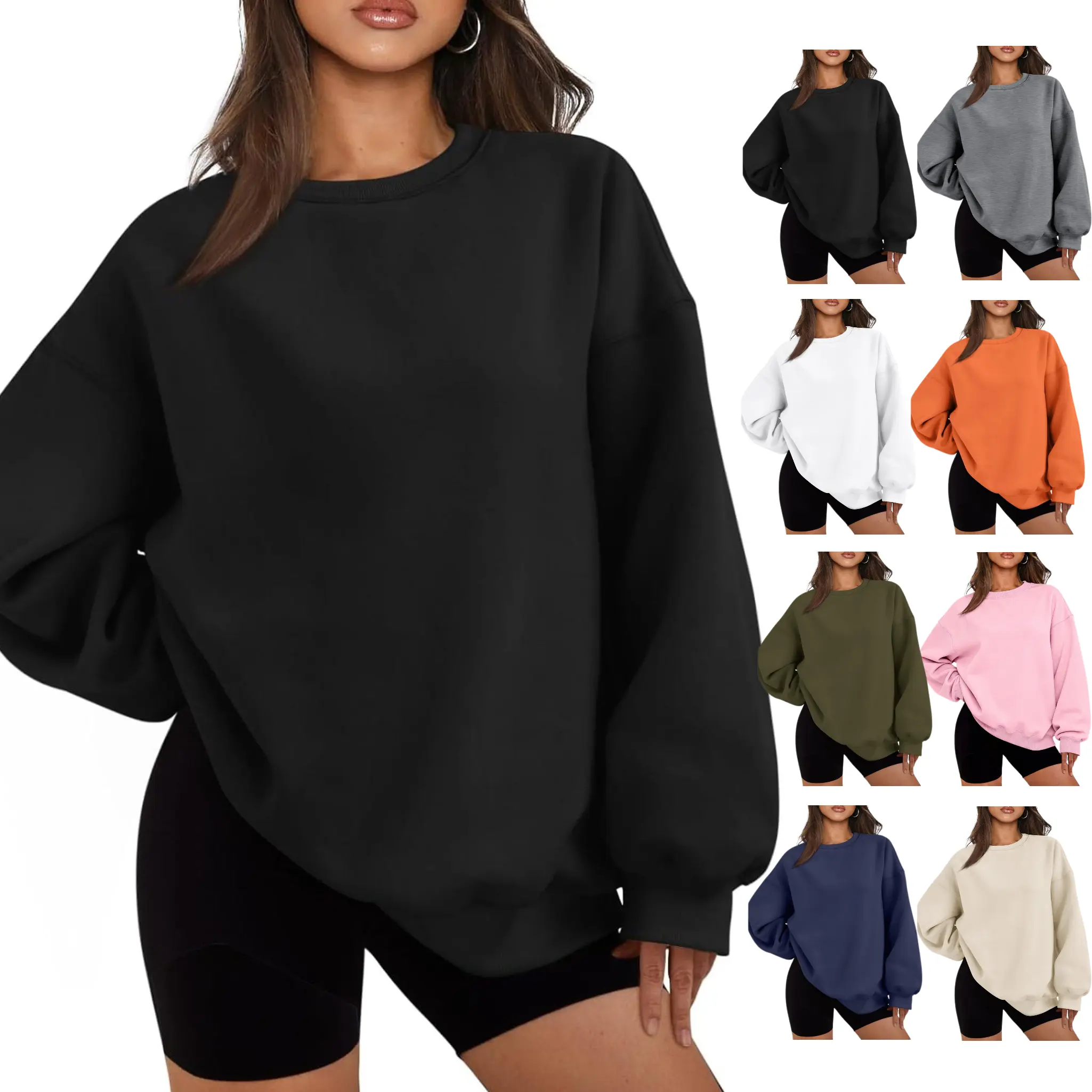 Women's Oversized Sweatshirt, Vintage Solid Cotton Pullover, Baggy Long Sleeve Crewneck for Casual Fall Style
