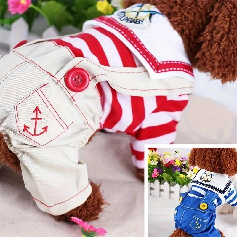 XXL Dog Sailor Shirt & Vest Overalls Set (1pc) - Striped Comfortable Shirt, Durable Pants, Universal Fit, All-Seasons Versatile Pet Apparel, Suitable for Puppies, Halloween Gift