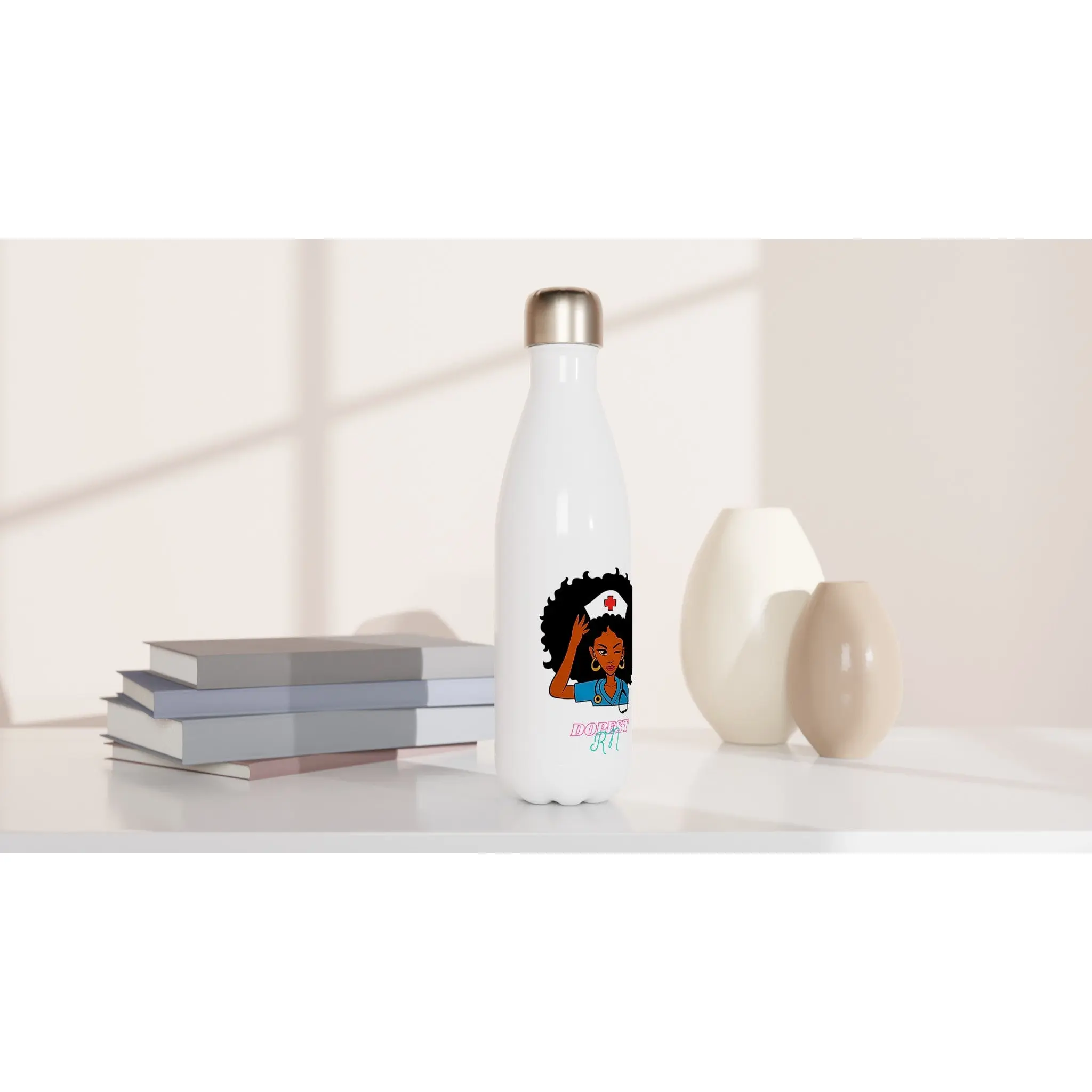 DOPEST RN COLLECTION WHITE 17OZ STAINLESS STEEL WATER BOTTLE Drinkware Flask