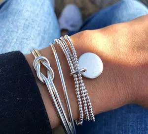 2026 Trending 3PCS Silver Knot & Beaded Bracelet Set for Women | Bohemian Minimalist Stackable Bangles | Adjustable Open Cuff & Layered Beaded Chain Jewelry | Chic Everyday Hand Accessories