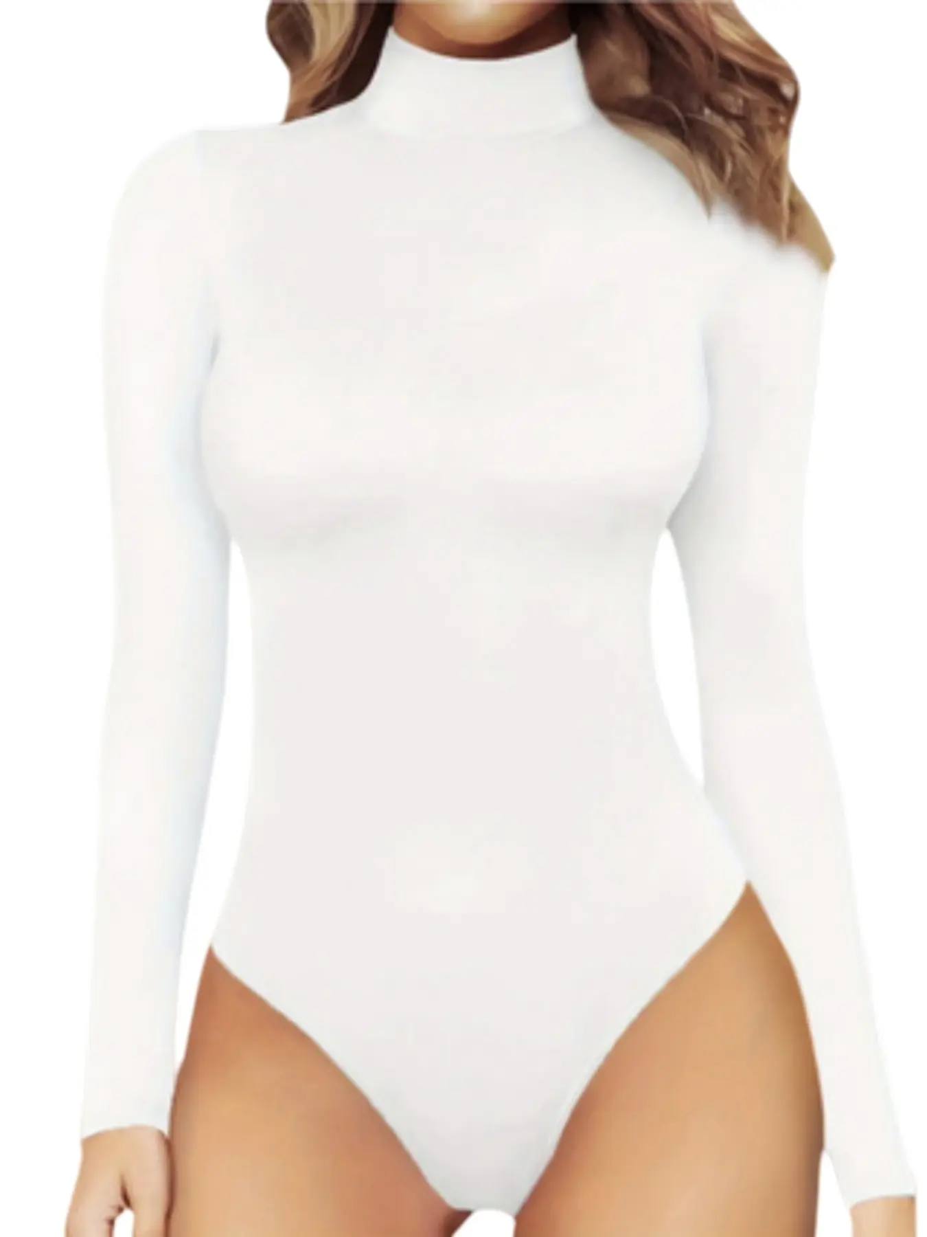 Women's Casual High Neck Turtleneck Long Sleeve Bodysuit, Slim Fit Triangle Top for Fall & Winter, Comfortable Plain Design