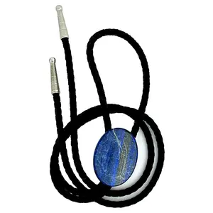 92.95 Carat Oval Afganistan Rich Blue Lapis Cabochon Bolo Tie Cord Tips EPBT312