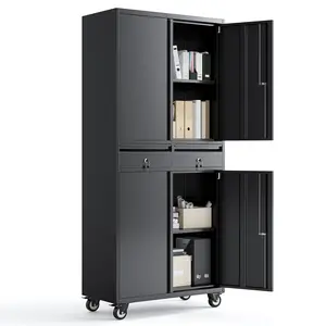 73'' Metal Storage Cabinet, Heavy Duty Storage with Wheels, Locking Doors and 2 Drawers, Adjustable Shelves for Garage, Workshop, Office