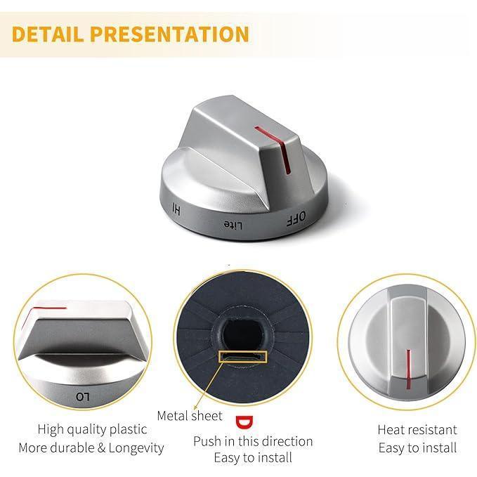 DG64-00975A Stove knobs Replacement for Samsung Stove Parts NE/NX9000T NX60T8511SS/AA DG94-03443A Oven Knobs Samsung Gas Range Parts Gray Burner Knobs Stove Control Knobs Cooktop Knobs 5 Pcs