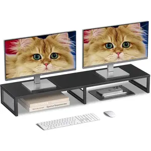 Dual Computer Monitor Stand Riser, Desk Organizers and Accessories, Printer & TV Stand, Desk Shelf, Office Desk Accessories & Desktop Workspace Organizer for Office Supplies, Black