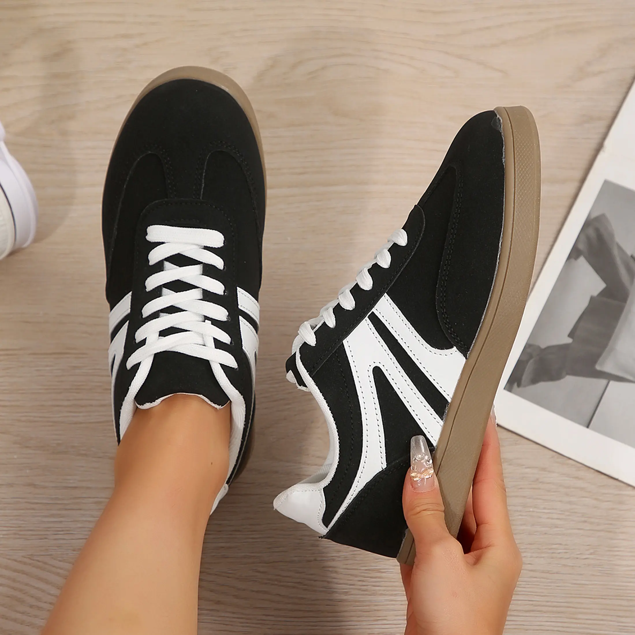 Y2K Style Women's Sneakers Color Block Low-Top Lace-Up Casual Shoes Springfresh