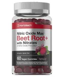 Horbaach Nitric Oxide Beet Root Gummies | 60 Chews | with Nitrates, Vitamin C & Black Pepper | for Men & Women | Strawberry Flavor | Vegan, Non-GMO, Gluten Free Supplement