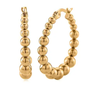 Beaded Hoop Earrings in ION Plated Yellow Gold Stainless Steel
