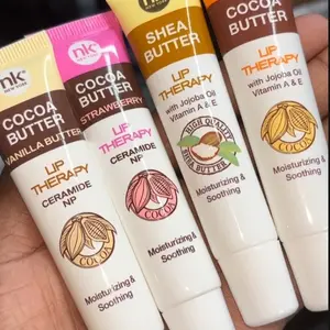 NK New York 4pcs Lip Therapy Set - Cocoa Butter & Shea Butter with Jojoba Oil, Vanilla & Strawberry Scent, Moisturizing & Soothing Formula Daily Moisture Hydrating