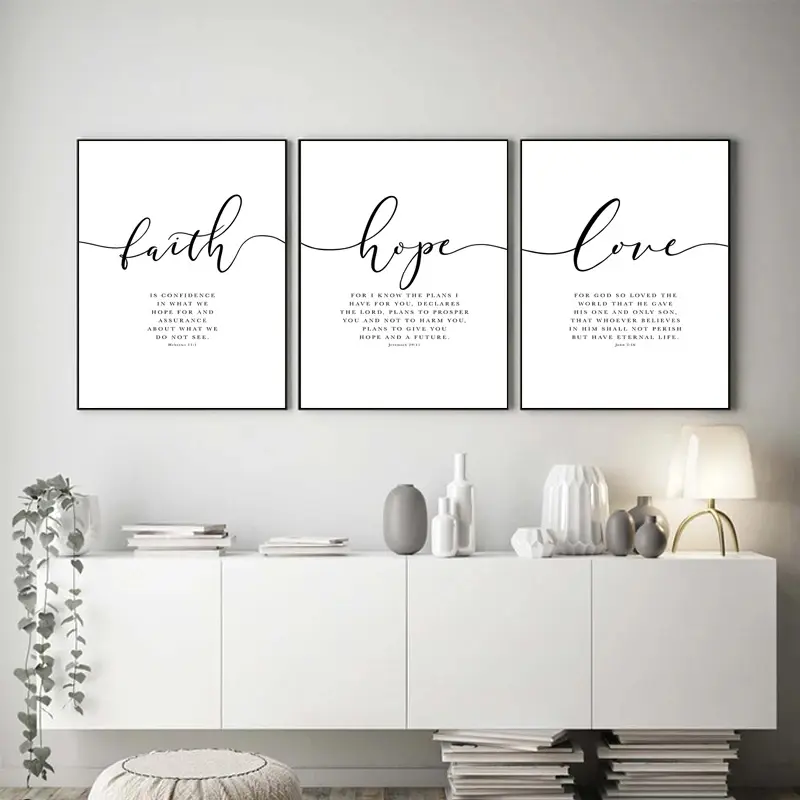 3pcs/set Unframed Faith Hope Love Bible Verse Scripture Quote Hebrews 11 Religious Prints Wall Art Print Pictures For Christian Home Decor Art Work Artwork For Wall Decor Quote Prints Art Wall Decoration Items Quotes Print