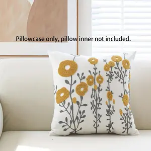 Nordic Style Embroidered Floral Pillow Cover, Home Living Room Sofa Decoration, Soft Office Back Cushion (no Filler Included)
