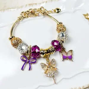Elegant Purple Fairy and Butterfly Charm Bracelet - Dainty Pink & Silver Charms Adjustable Fit Lightweight Comfortable for Daily Wear Design Jewelry Trend WristCandy CharmBraceletLover