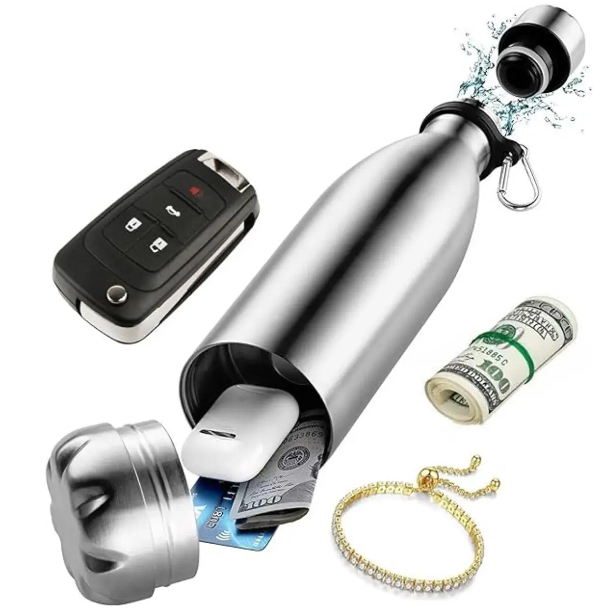 Diversion Safe Water Bottle - Stainless Steel Drinkware Bottle Flasks Safe with Hidden Compartment for Cards, Keys, Cash, and Valuables - Insulated Portable Bottle for Hot and Cold Drinks - 18 Ounces Bottled African Tumbler