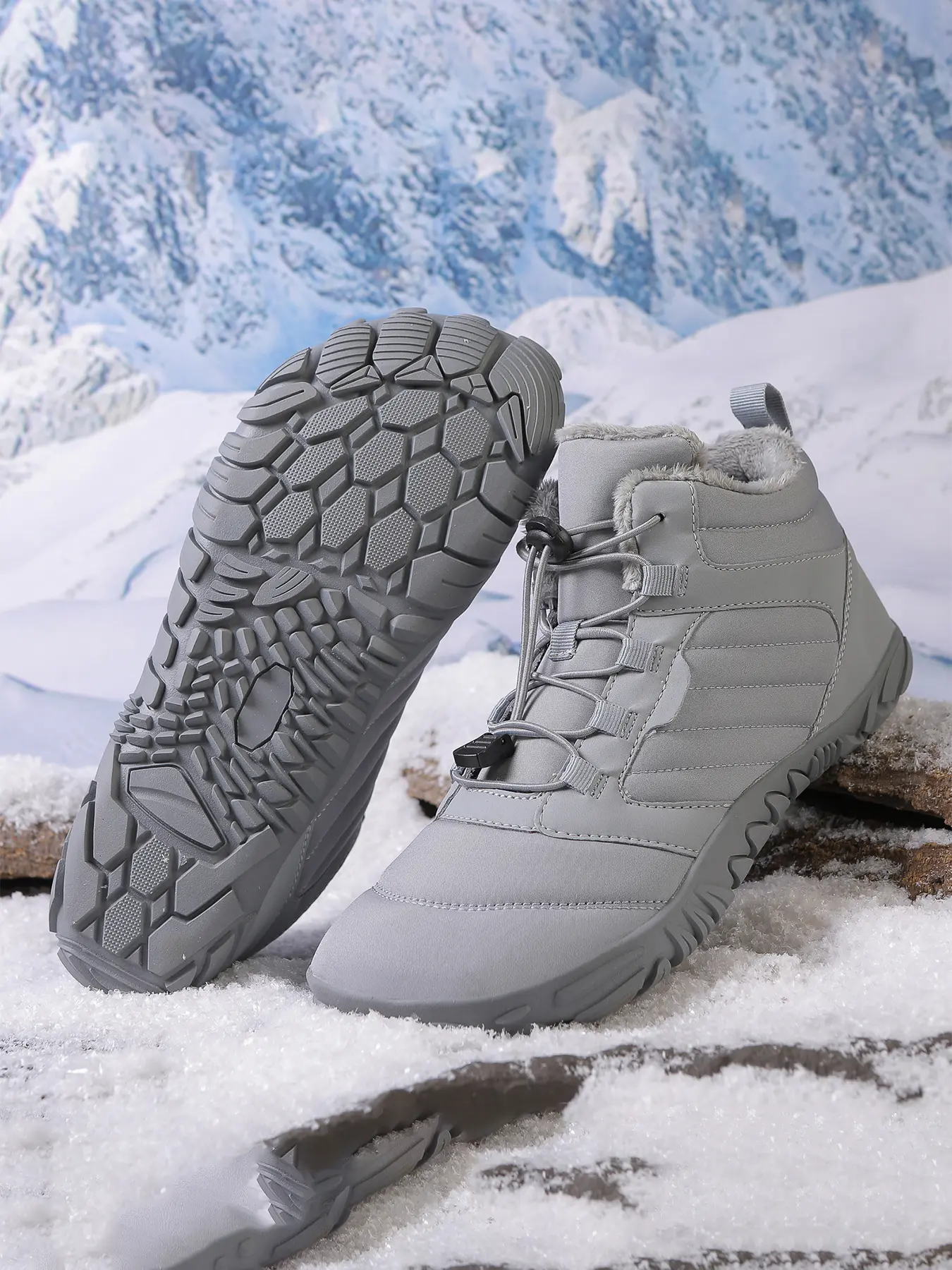 Men & Women Winter Fluffy Snow Boots, Casual Outdoor Boot, Fleece Lined Warm Outdoor Shoes, Anti-Slip Rubber Sole, Round Toe, Above Ankle Height, Textile Upper, Slip Resistant Boots