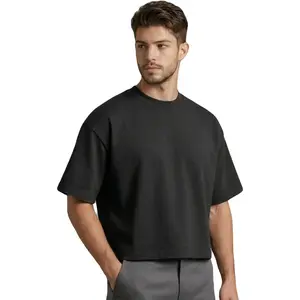 Boxy Cropped T Shirt for Men – Heavyweight 300GSM Cotton Tee, Oversized Drop Shoulder Streetwear FitKMPZ