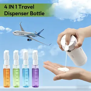 4 in 1 Travel Pump Dispenser Bottle, 30ML 4 Pack Leak-Proof Pump Containers with Measurement Scale & Label Stickers, Portable Bottles for Toiletries, Shower & Travel Use