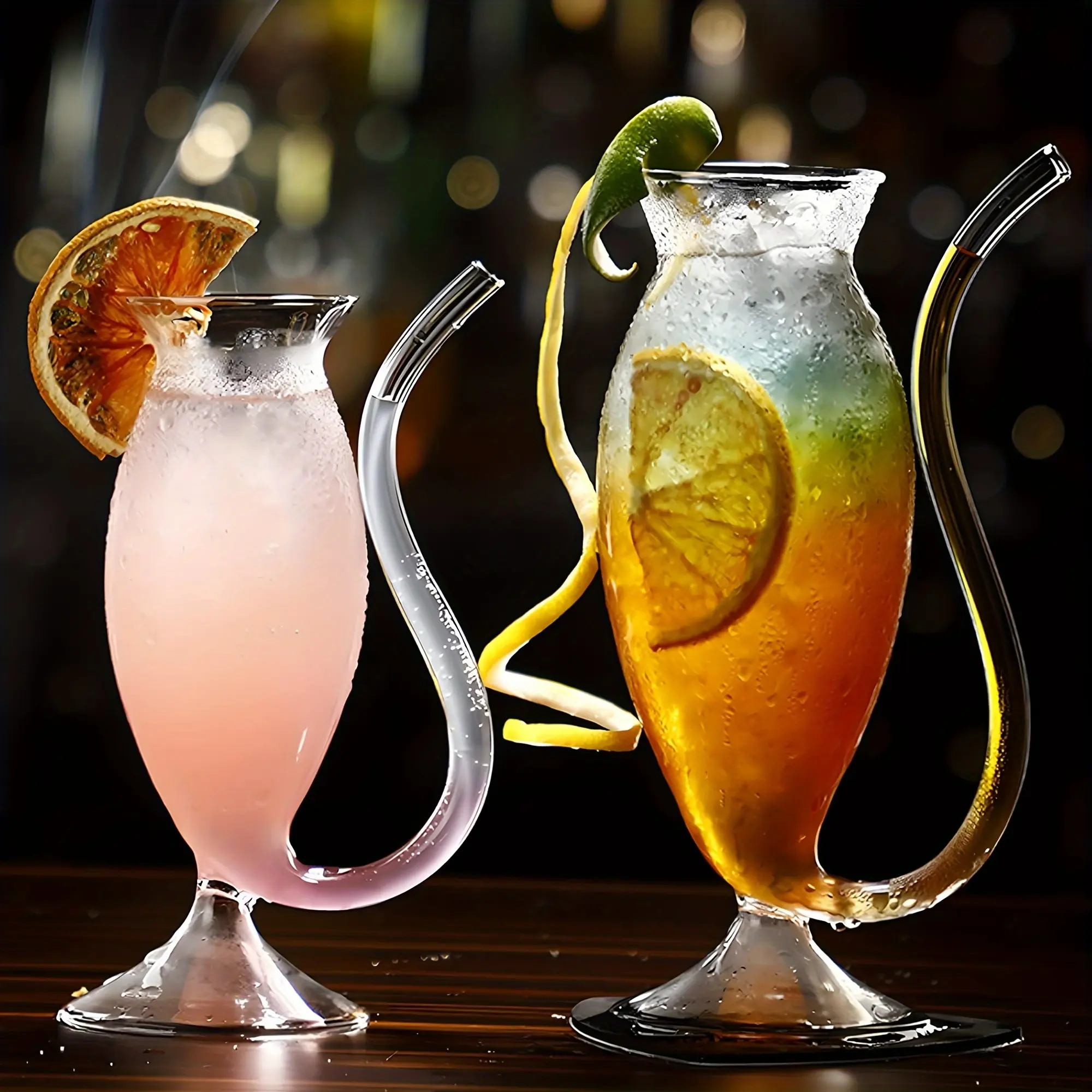 Cocktail Wine Glasses, Port Sipping Sipper Cups Goblet Martini Glass With Built-in Straw For Cocktails Whiskey Juice Party Club Home Bar Glassware Barware, Goblet With Built-in Straw